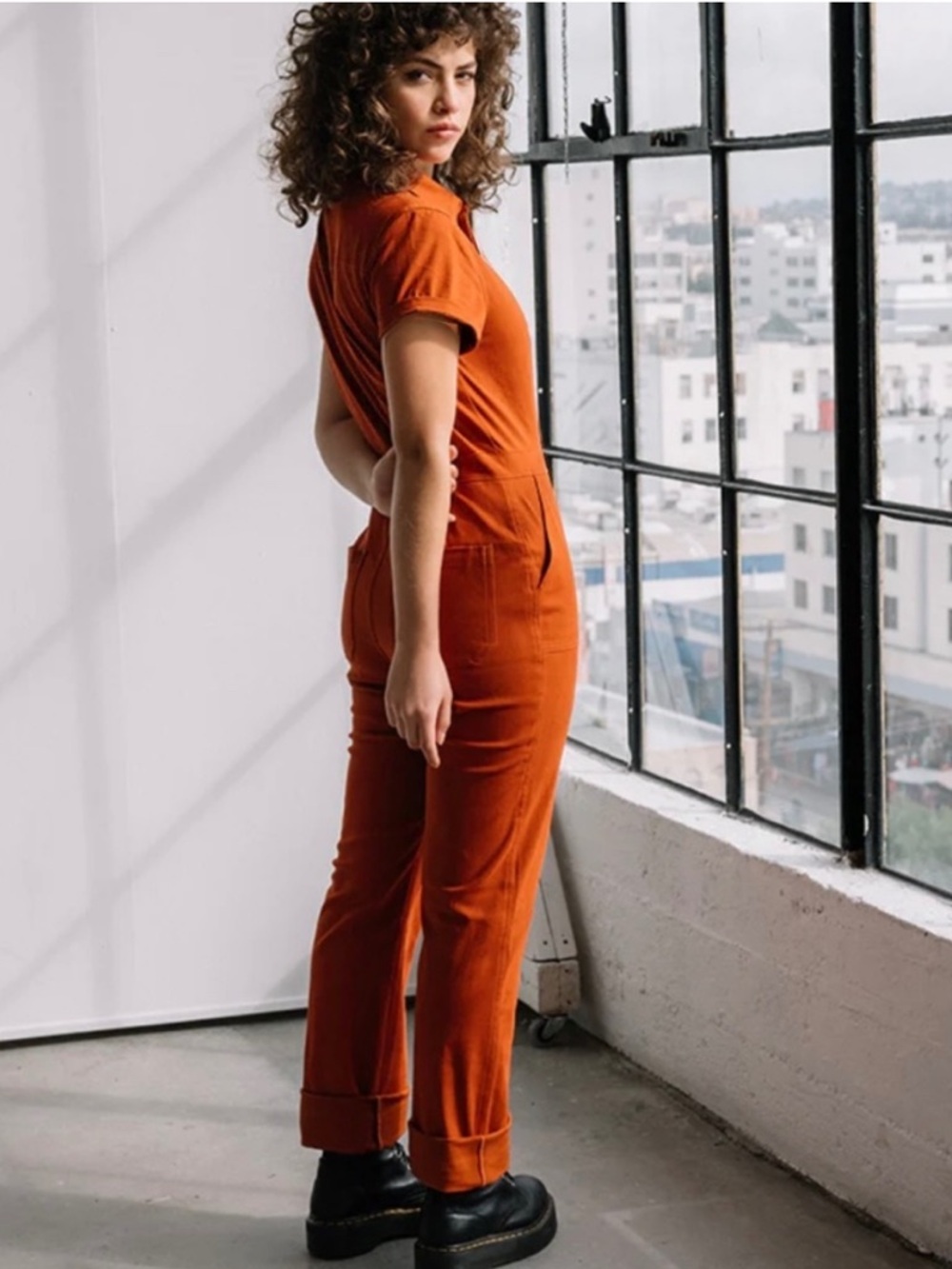 Atwyld Pit Crew Utility Jumpsuit Burnt Orange Short Sleeve Size S